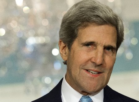 美國國務卿克里30日在記者會上,講述敘利亞的情況。