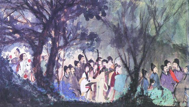 傅抱石的名作《麗人行》,被徐悲鴻形容為「聲色靈慾的大交響」。