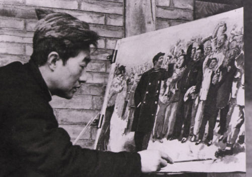 1951年，徐悲鴻在家中創作《毛主席在人民中