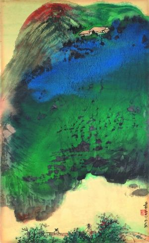 張大千作品《秋山夕照》