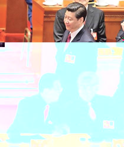 2012年11月,中共「十八大」召開,當時的國家主席胡錦濤(前左)、前主席江澤民(前右)和時任國家副主席習近平(後)共聚一堂。