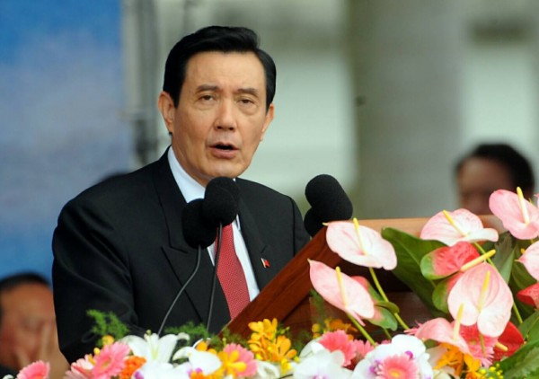 台灣總統馬英九在雙十慶典上致辭。