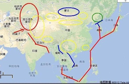 美國封鎖戰略圖