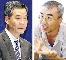 據悉,梁振英(左圖)以個人名義向《信報》及練乙錚(右圖)發律師信,估計與練乙錚上月底發表的一篇文章有關。