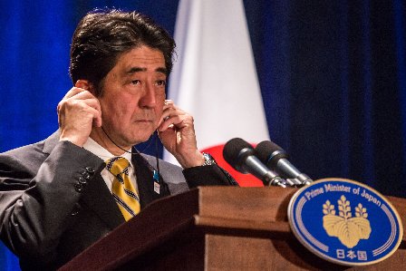 日本首相安倍晉三22在華盛頓舉行記者佰，總結訪美的成果